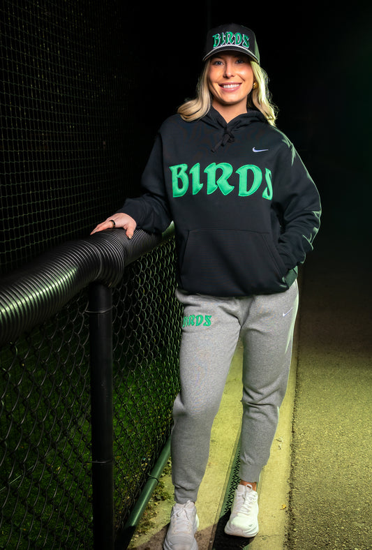 Black Retro Nike Hoodie with Sewn-On BIRDS