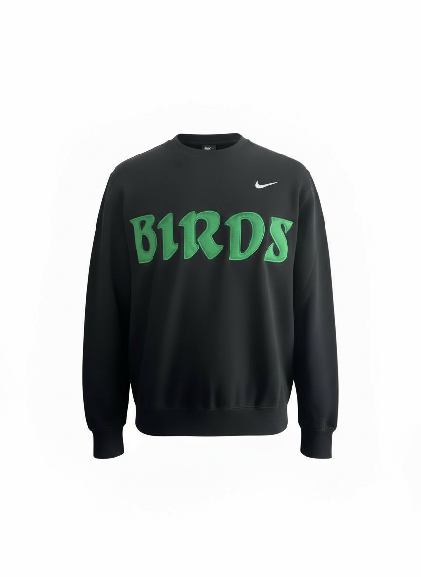 Black Retro Nike Crew with Sewn-On BIRDS
