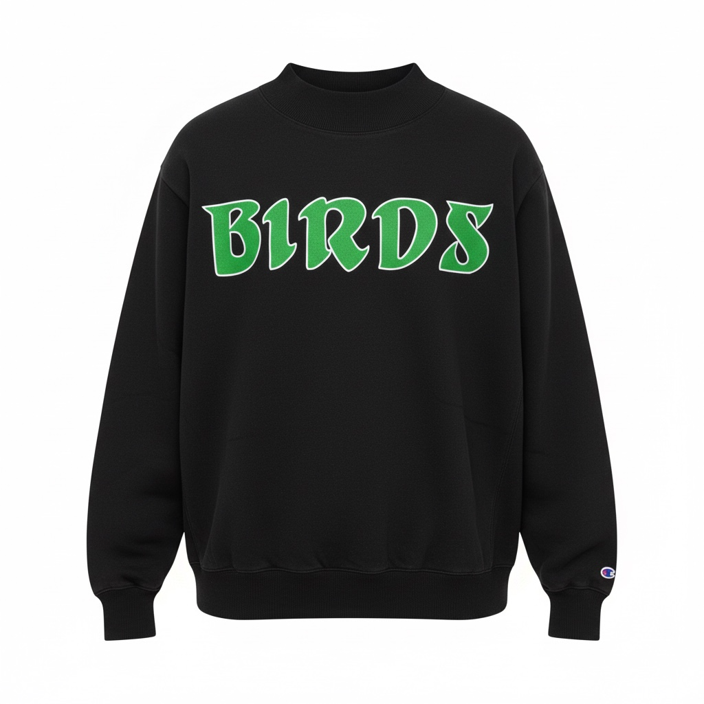 Heavyweight Black Women’s BIRDS Mock Neck (Screen Printed)