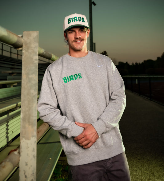 Grey Left Chest Nike Crew with Sewn-On BIRDS