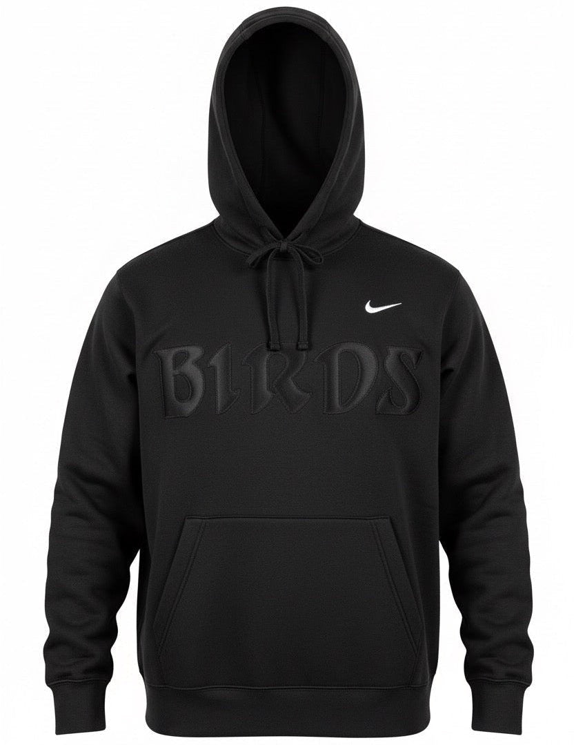 All Black Retro Nike Hoodie with Sewn-On BIRDS