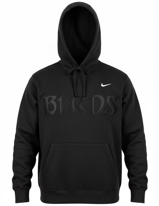 All Black Retro Nike Hoodie with Sewn-On BIRDS
