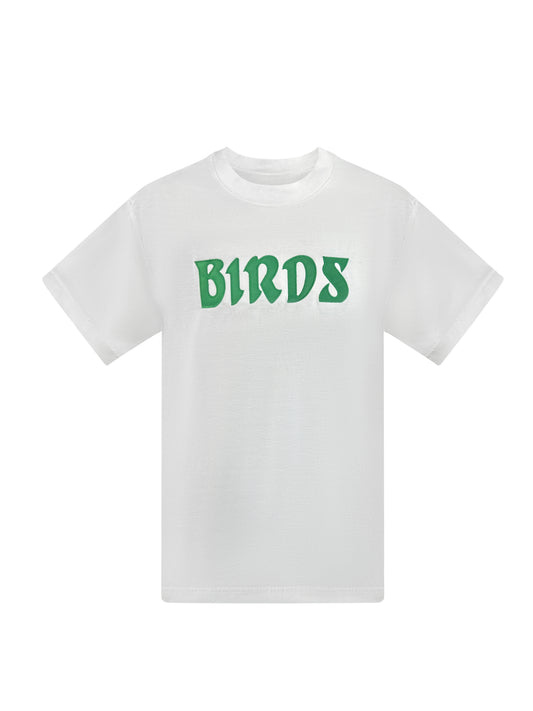 White Retro Tee with Sewn-On BIRDS