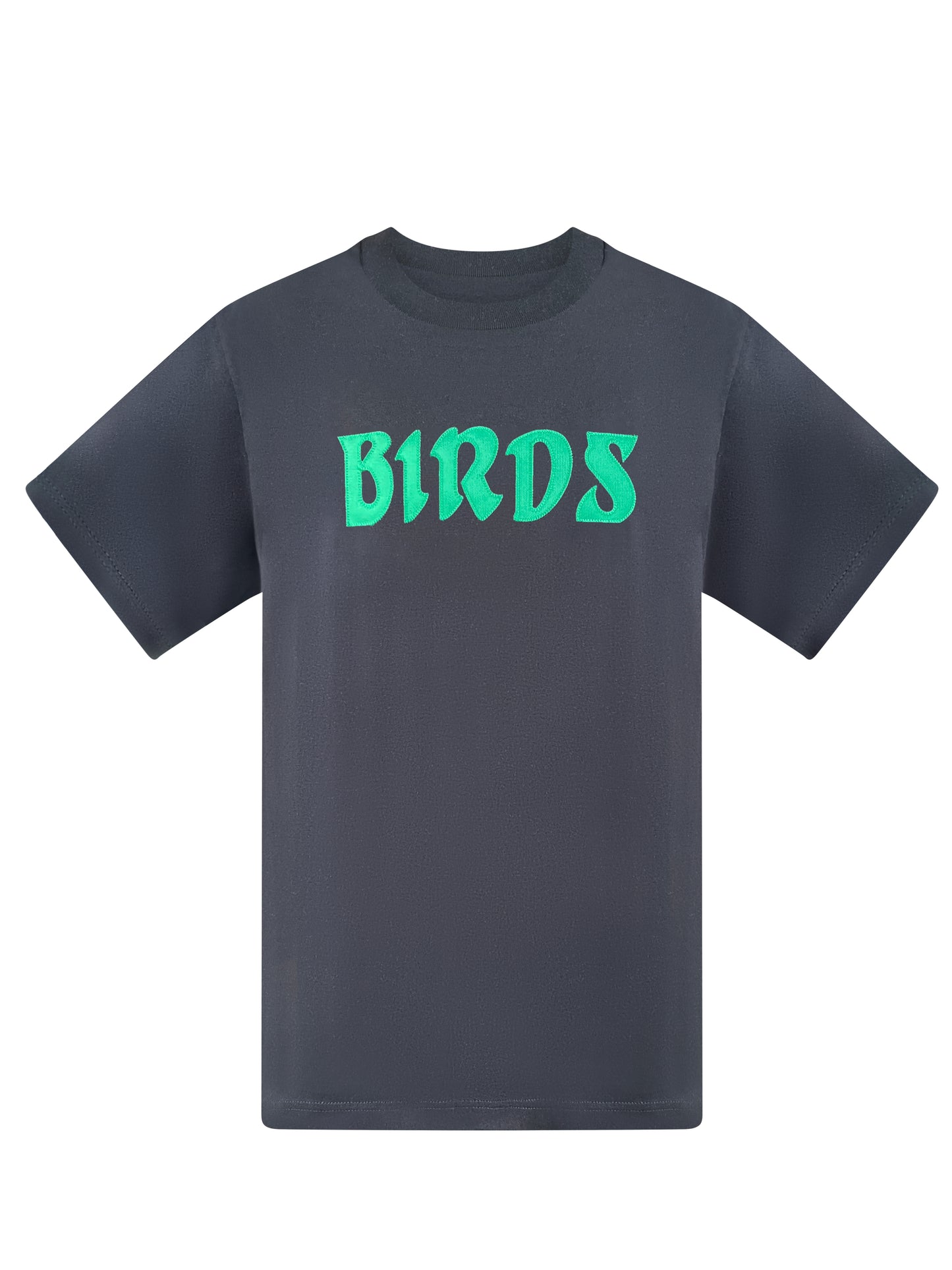 Black Retro Tee with Sewn-On BIRDS
