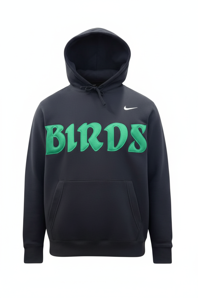 Black Retro Nike Hoodie with Sewn-On BIRDS
