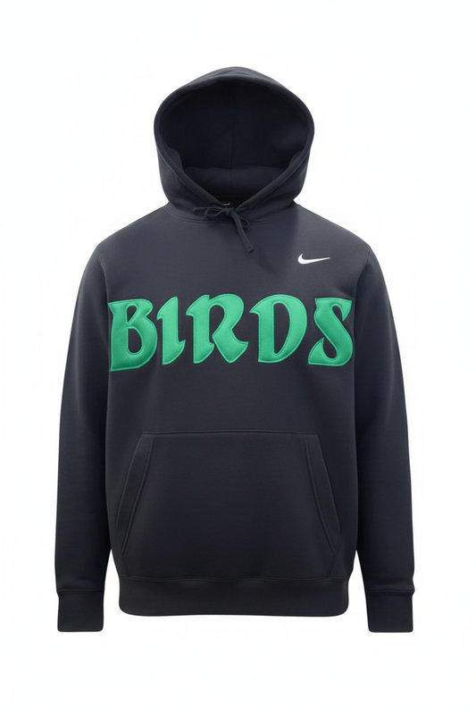 Black Retro Nike Hoodie with Sewn-On BIRDS