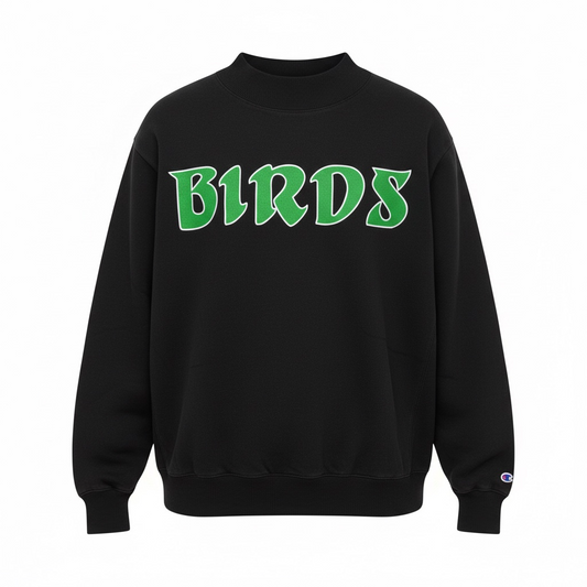 Heavyweight Black Women’s BIRDS Mock Neck (Screen Printed)