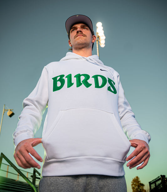 White Retro Nike Hoodie with Sewn-On BIRDS