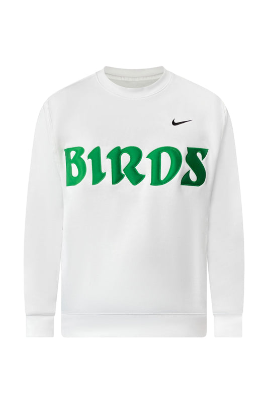 White Retro Nike Crew with Sewn-On BIRDS